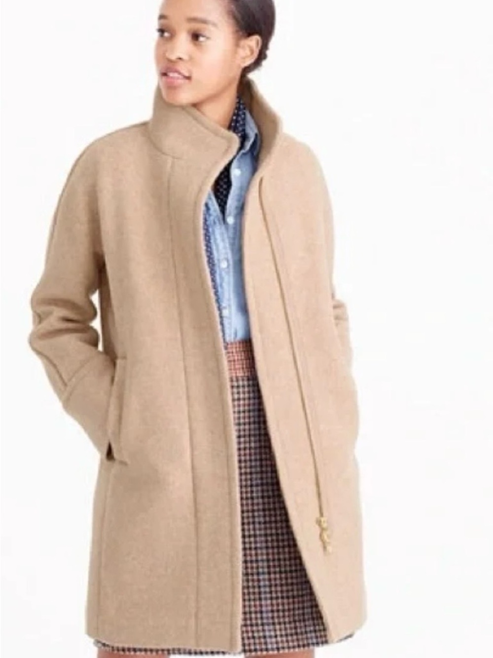 J.Crew Stadium Cloth Wool Blend Camel Pea Coat Nello Gori Size 4 Minimalist